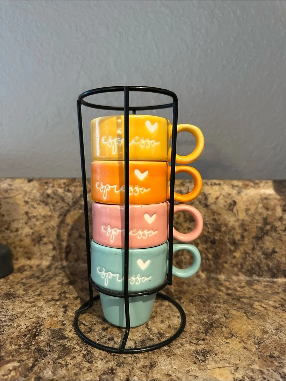 Stackable Espresso Cup Set in Yellow, Orange, Pink, and Aqua
